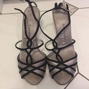 light taupe silk heels, 6M/B